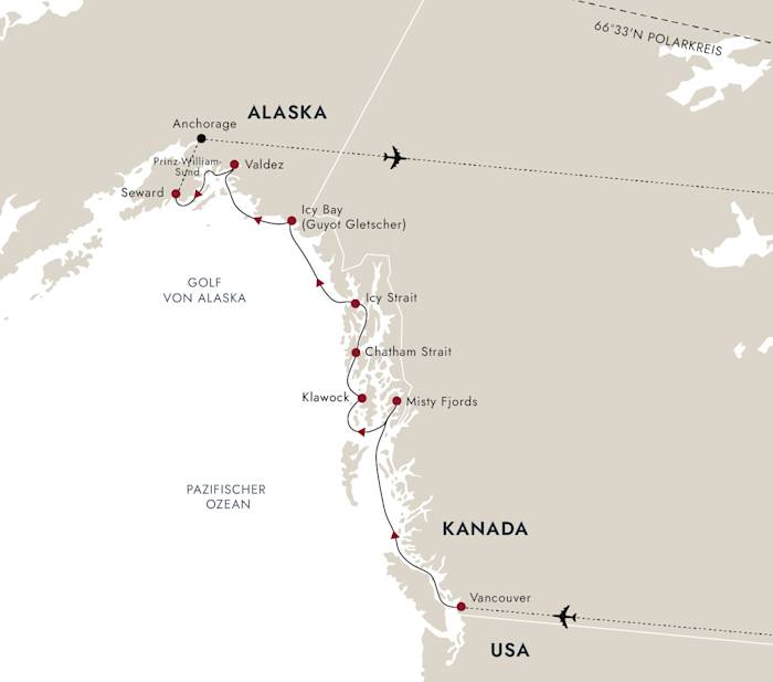 Routenkarte Nordkap Linie MS Trollfjord ab/bis Oslo
