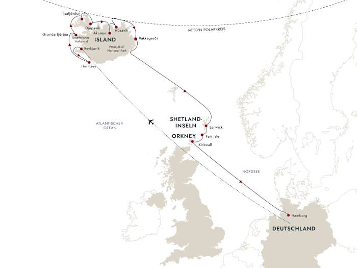 Routenkarte Nordkap Linie MS Trollfjord ab/bis Oslo